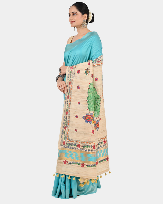 TURQUOISE ERI SILK SAREE