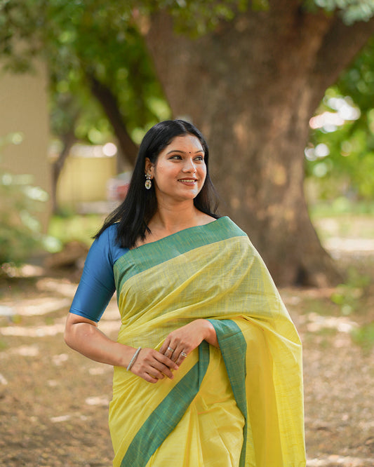 YELLOW BLUE COTTON SAREE