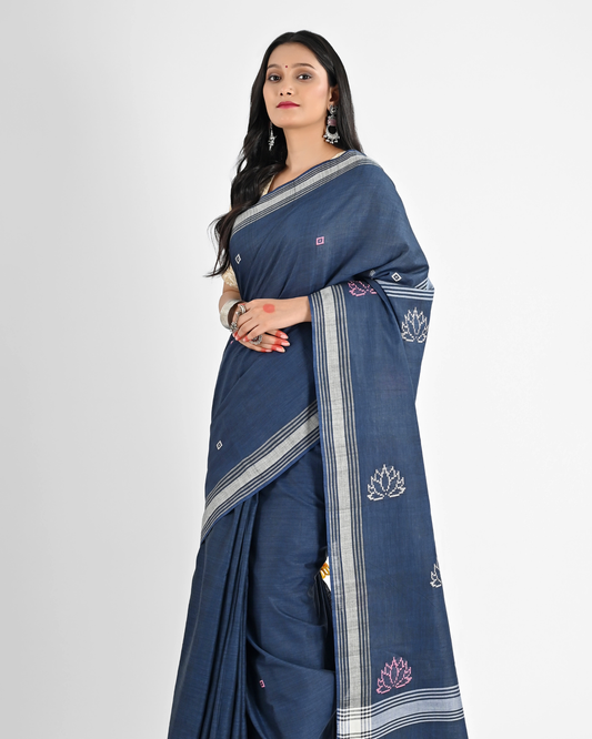 INDIGO BLUE COTTON SAREE WITH 52 BUTI WORK
