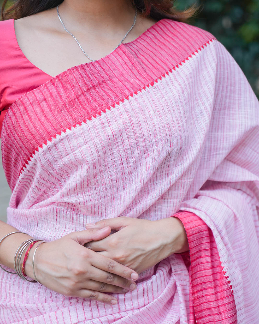 LIGHT PINK & DARK PINK COTTON SLUB SAREE