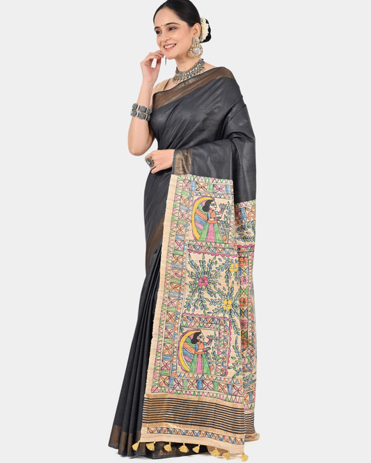 CHARCOAL GREY ERI SILK SAREE