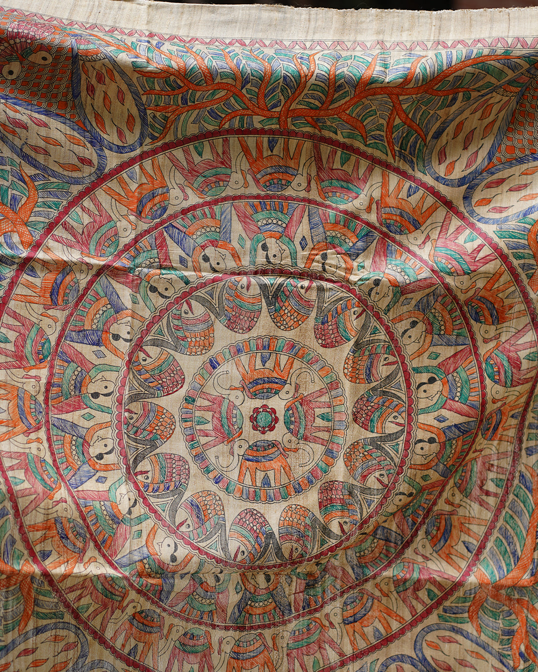 BEIGE TRIBAL GHICHA SILK SAREE