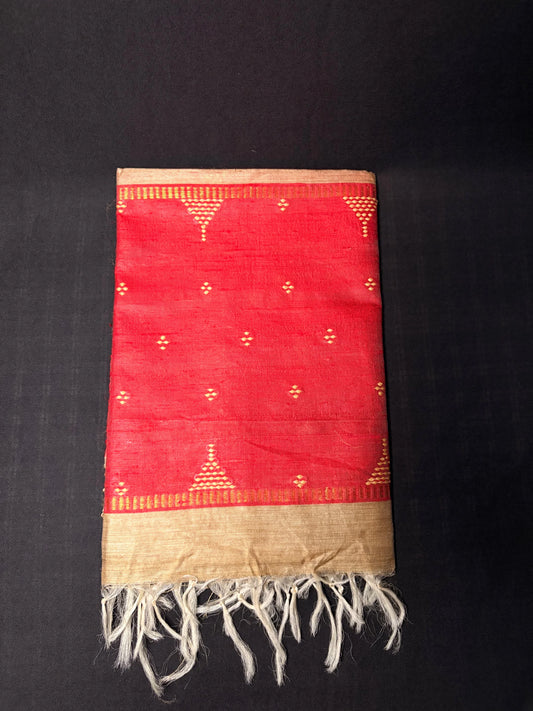 GOLDEN BEIGE RED TUSSAR DUPATTA - Hand - woven