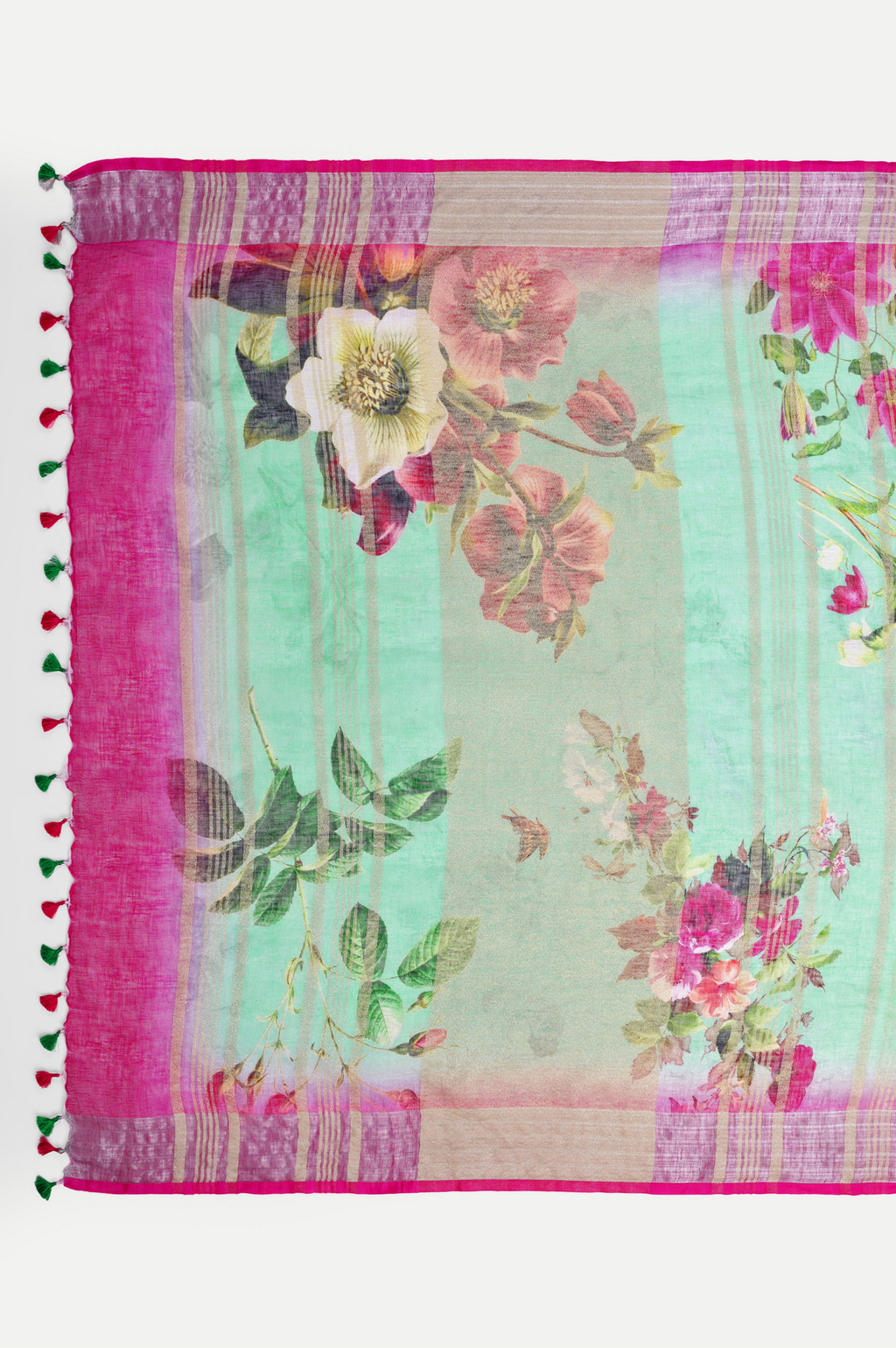 SEA GREEN RANI PINK LINEN SAREE