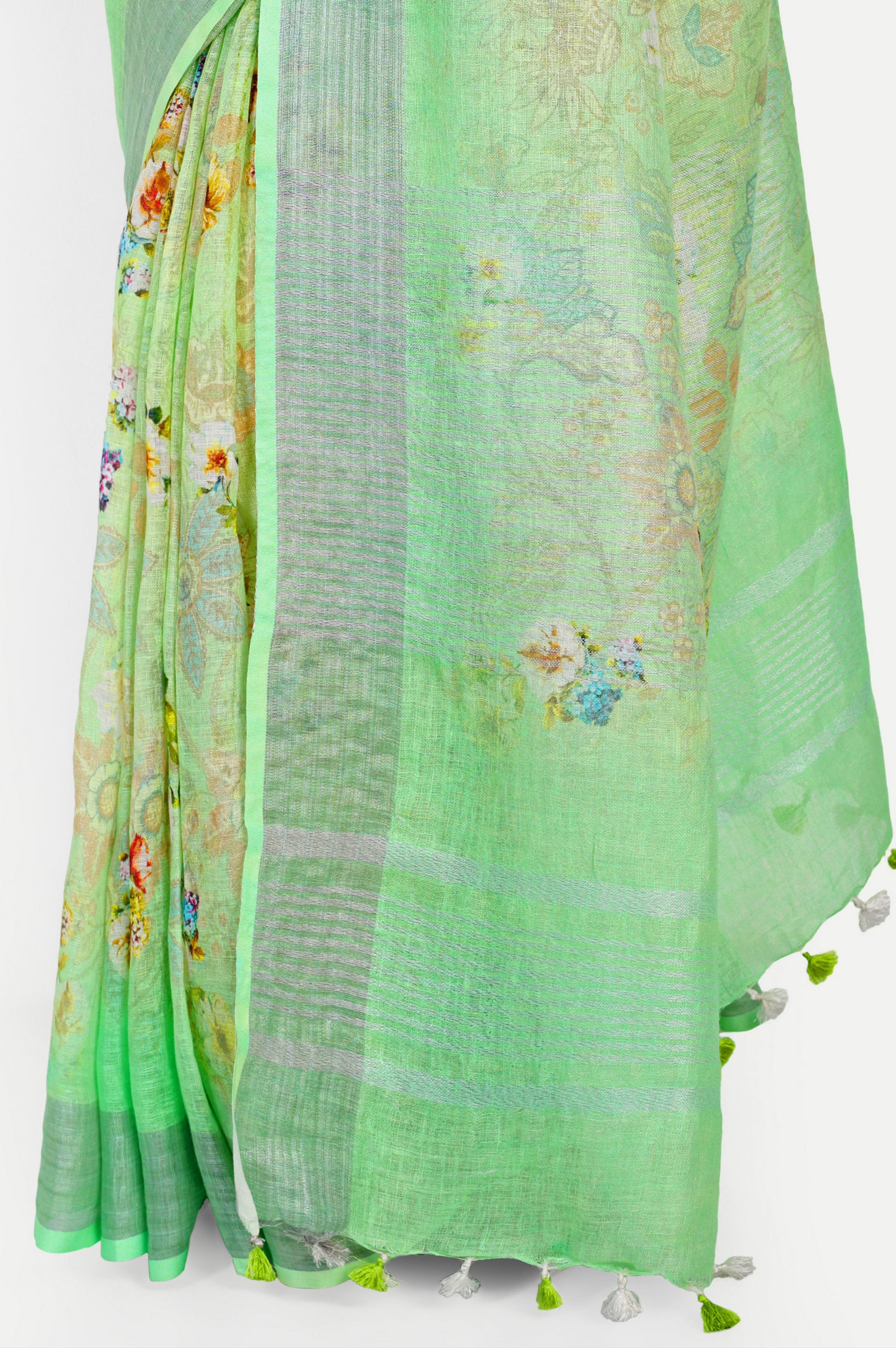 LIME GREEN LINEN SAREE