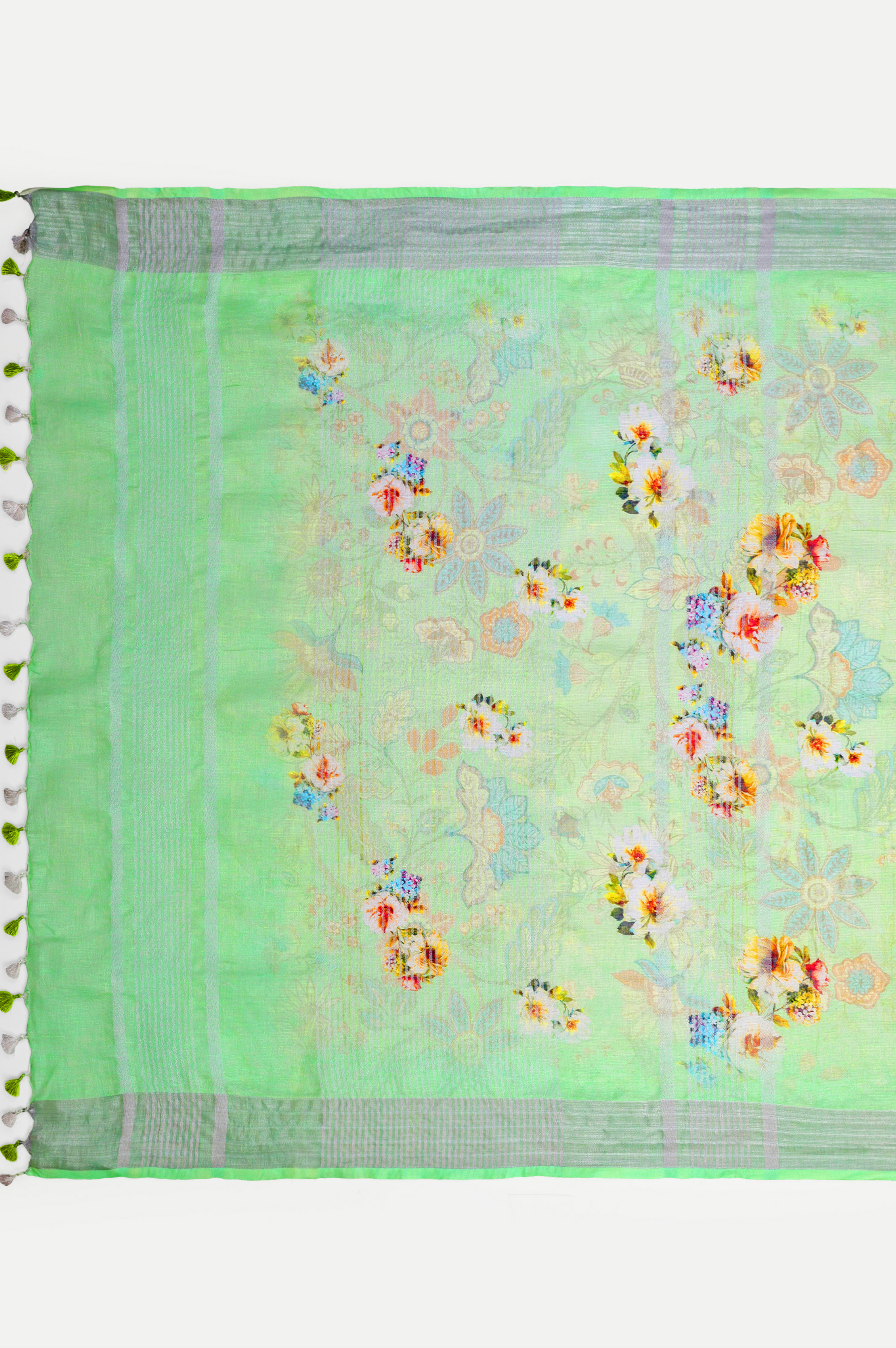 LIME GREEN LINEN SAREE