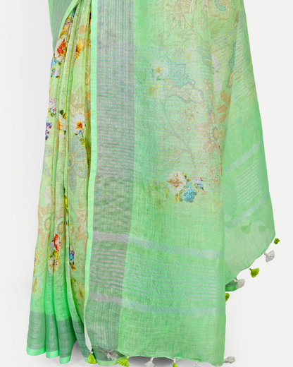 LIME GREEN LINEN SAREE