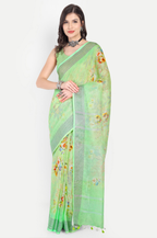 LIME GREEN LINEN SAREE