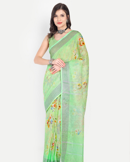LIME GREEN LINEN SAREE
