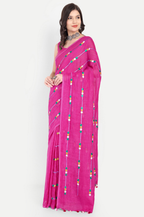 RANI PINK EMBROIDERED LINEN SAREE