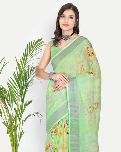 LIME GREEN LINEN SAREE