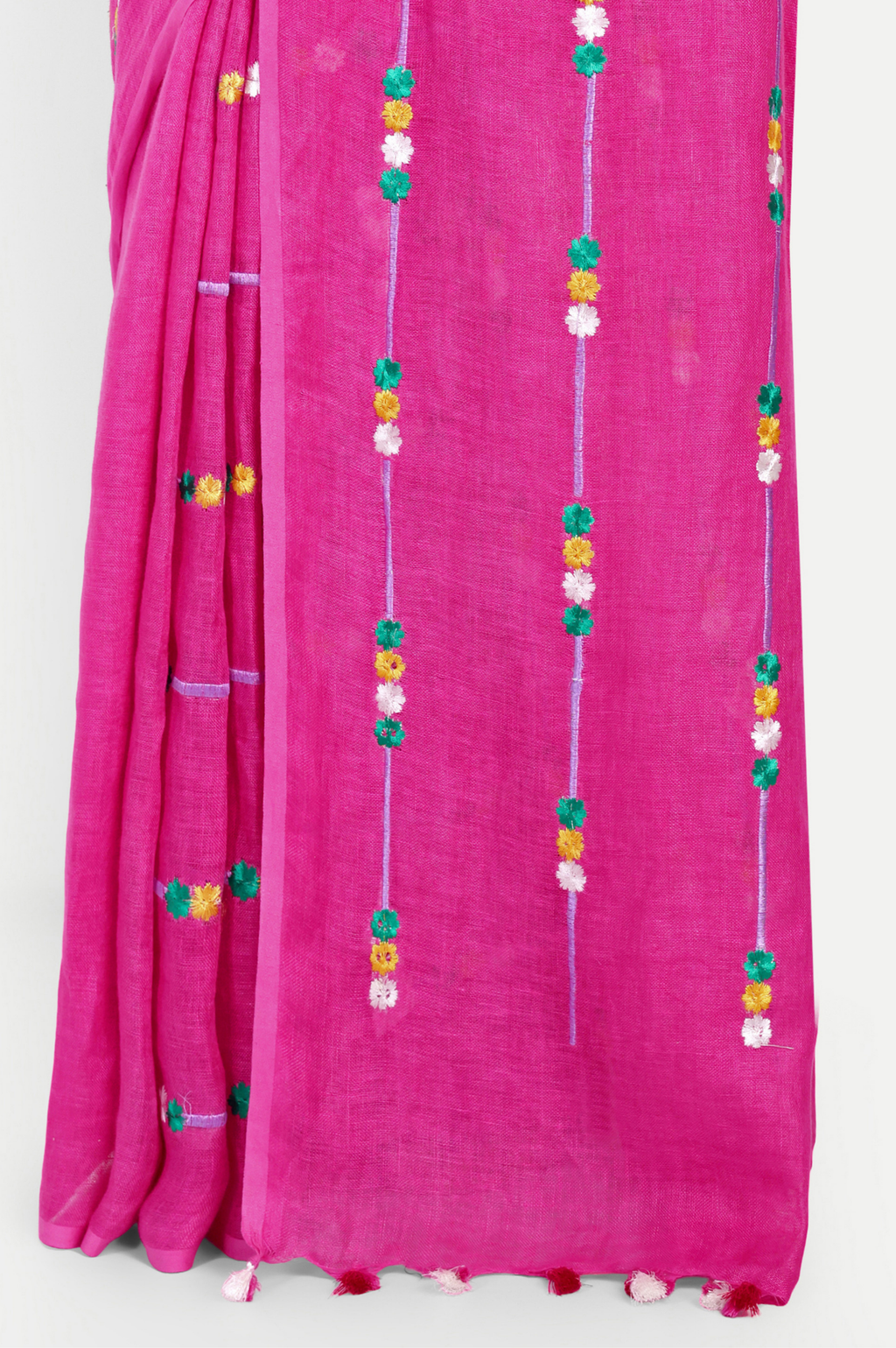 RANI PINK EMBROIDERED LINEN SAREE