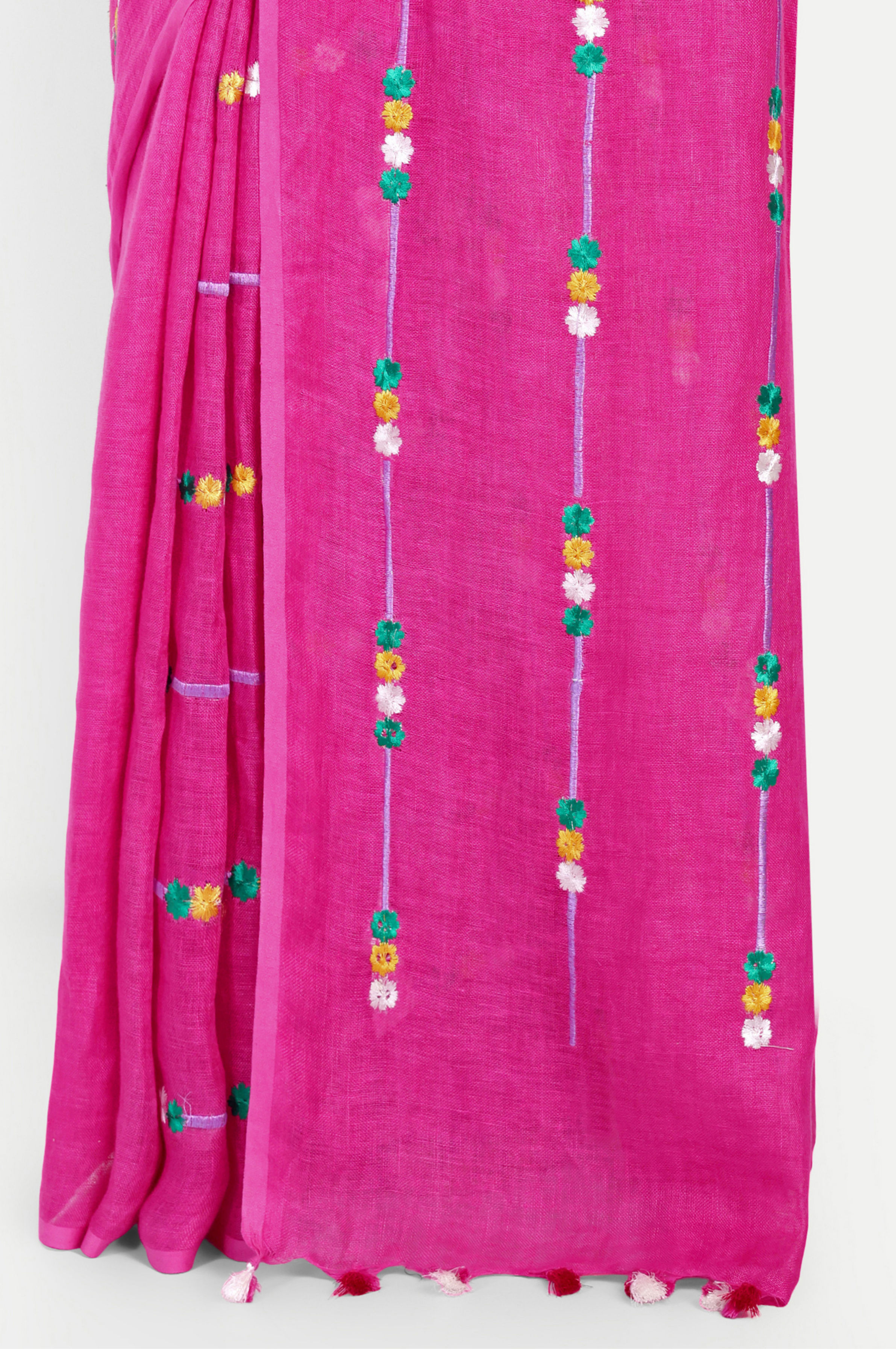 RANI PINK EMBROIDERED LINEN SAREE
