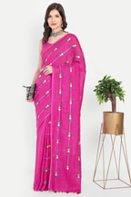 RANI PINK EMBROIDERED LINEN SAREE