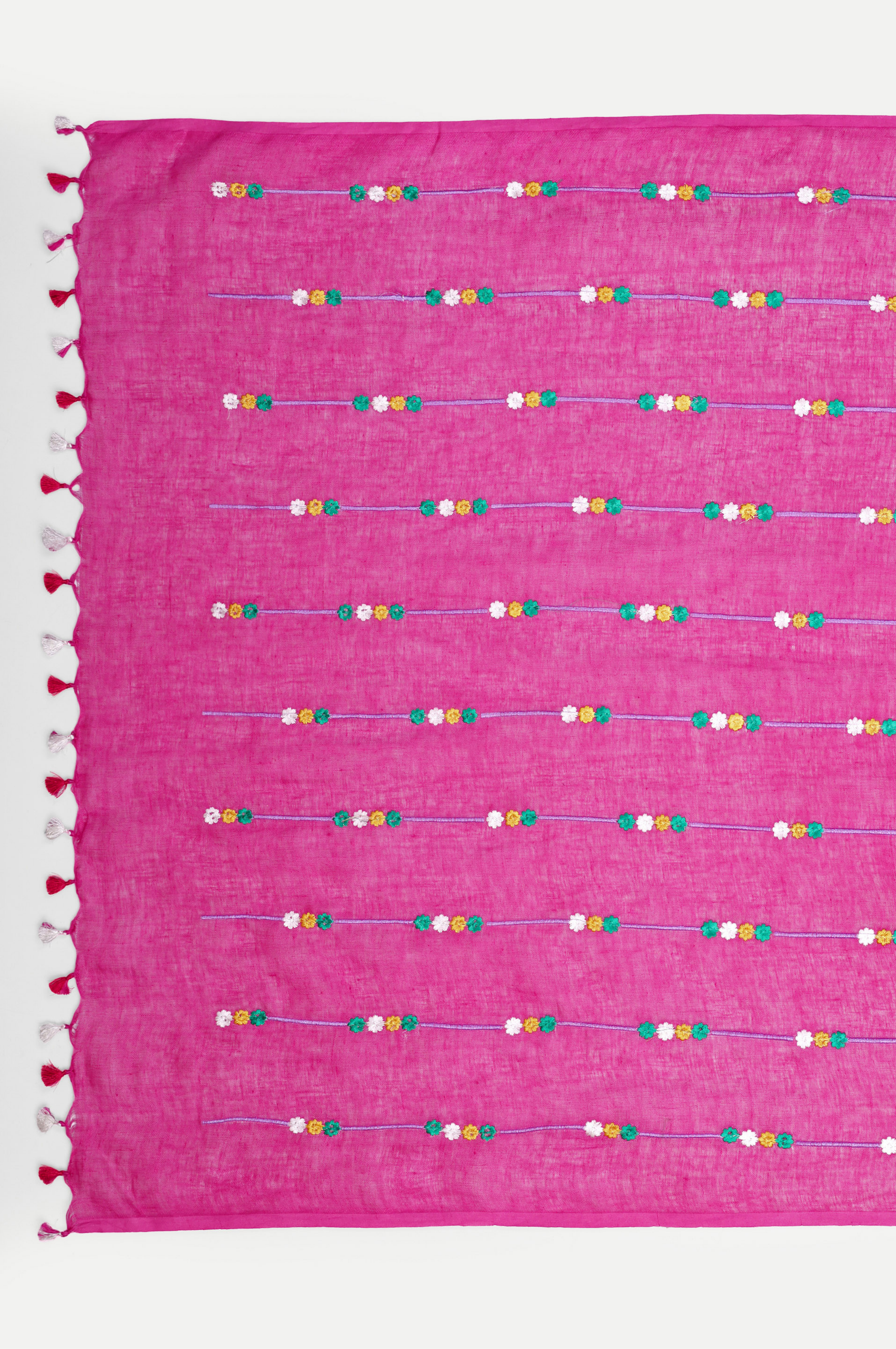 RANI PINK EMBROIDERED LINEN SAREE