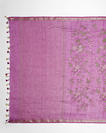 ORCHID PURPLE FLORAL LINEN SAREE