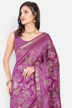 ORCHID PURPLE FLORAL LINEN SAREE