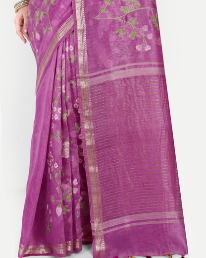 ORCHID PURPLE FLORAL LINEN SAREE