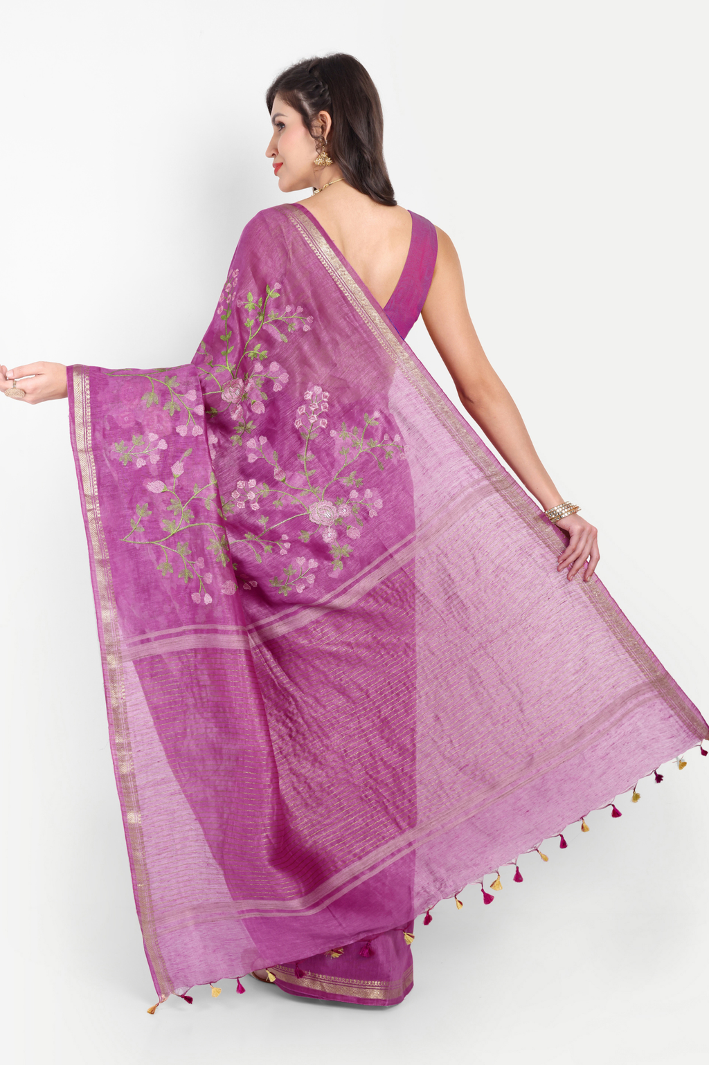 ORCHID PURPLE FLORAL LINEN SAREE