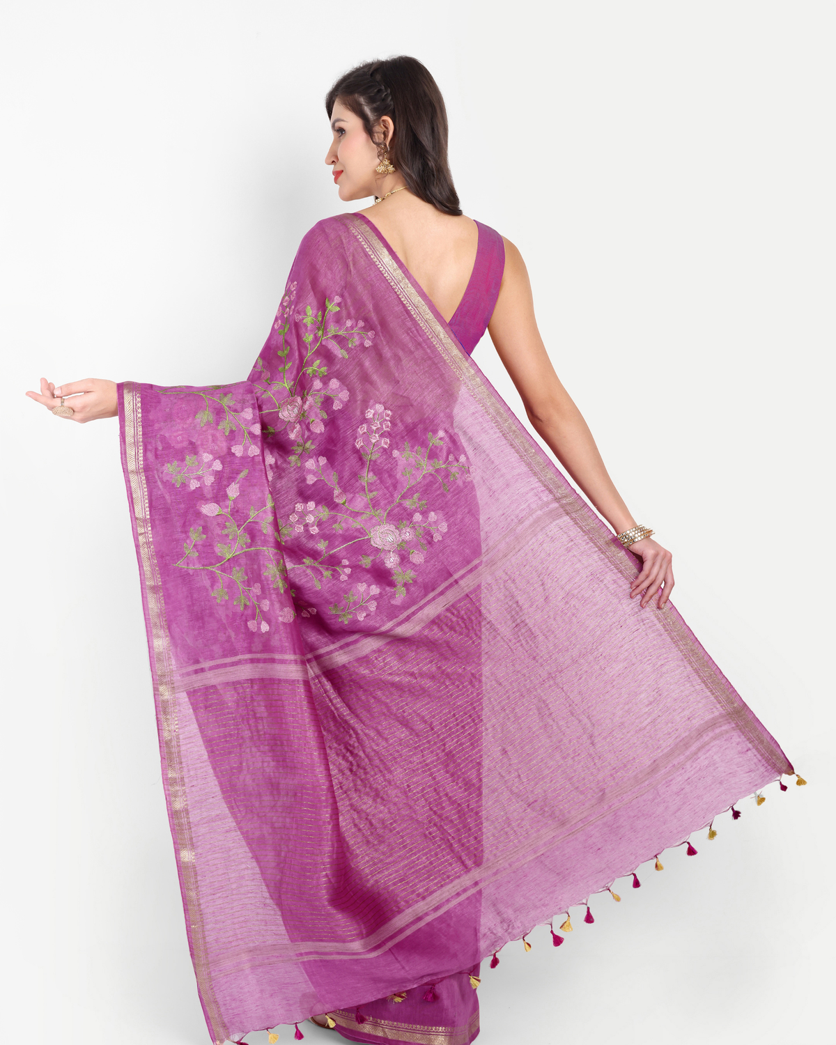 ORCHID PURPLE FLORAL LINEN SAREE
