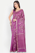ORCHID PURPLE FLORAL LINEN SAREE