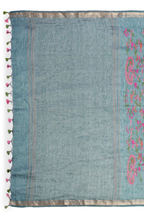 DUSTY TEAL TUSSAR LINEN SAREE