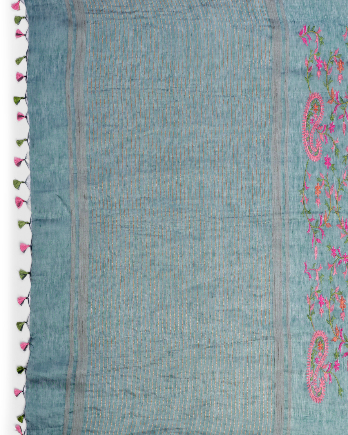 DUSTY TEAL TUSSAR LINEN SAREE