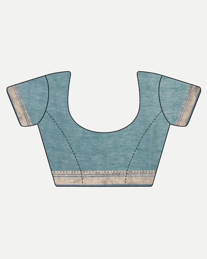 DUSTY TEAL TUSSAR LINEN SAREE