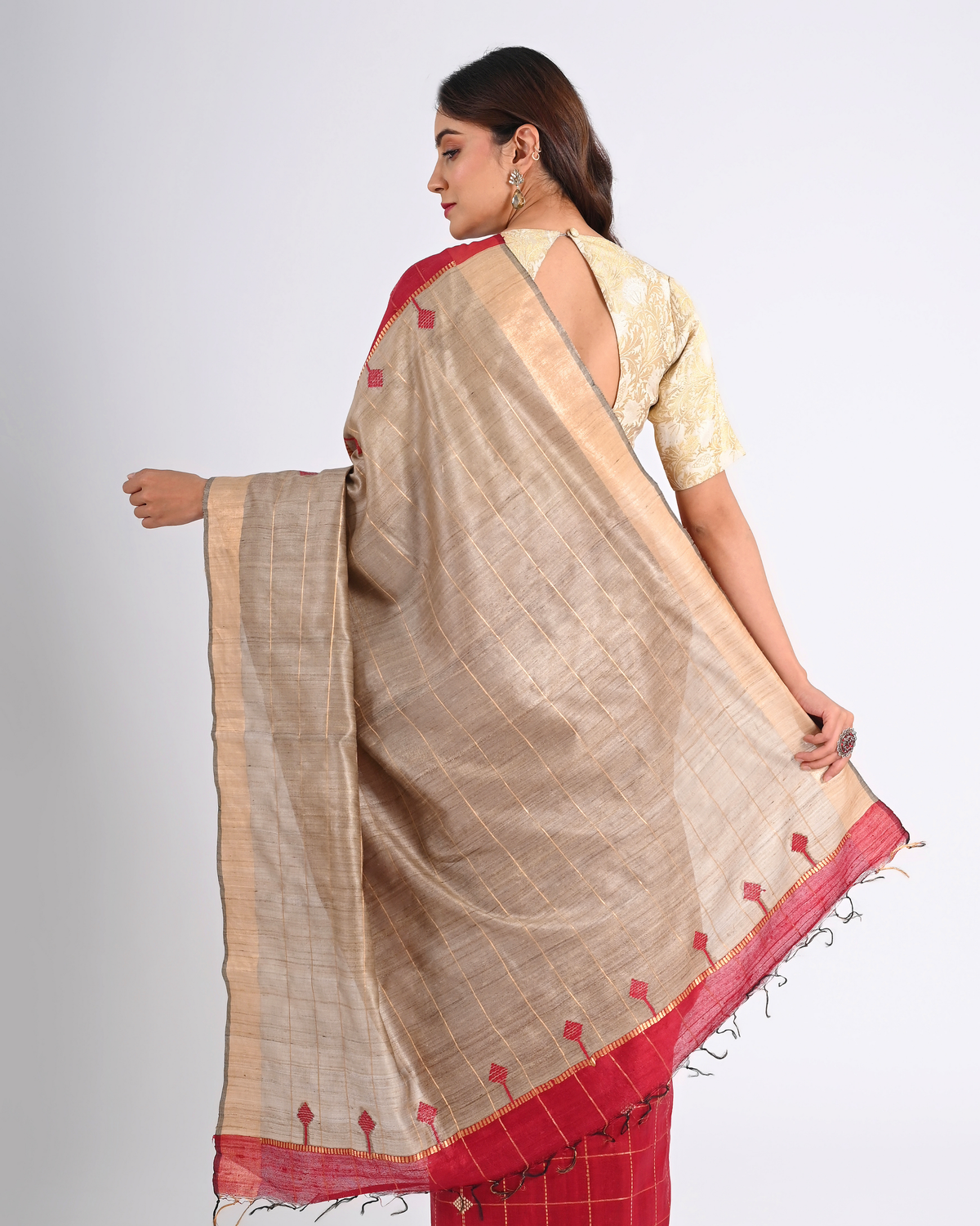 RED DUPION SILK SAREE WITH TUSSAR PALLU