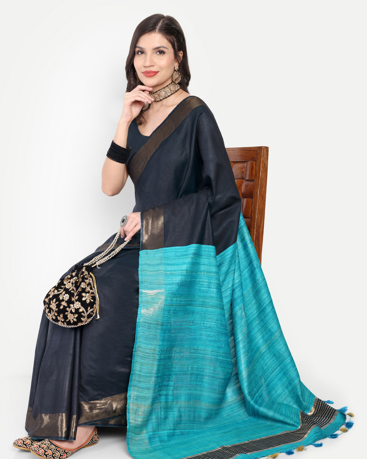 CHARCOAL BLUE SILK SAREE
