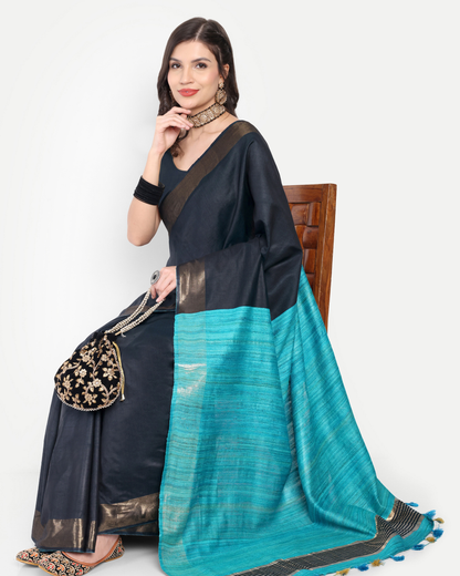 CHARCOAL BLUE SILK SAREE