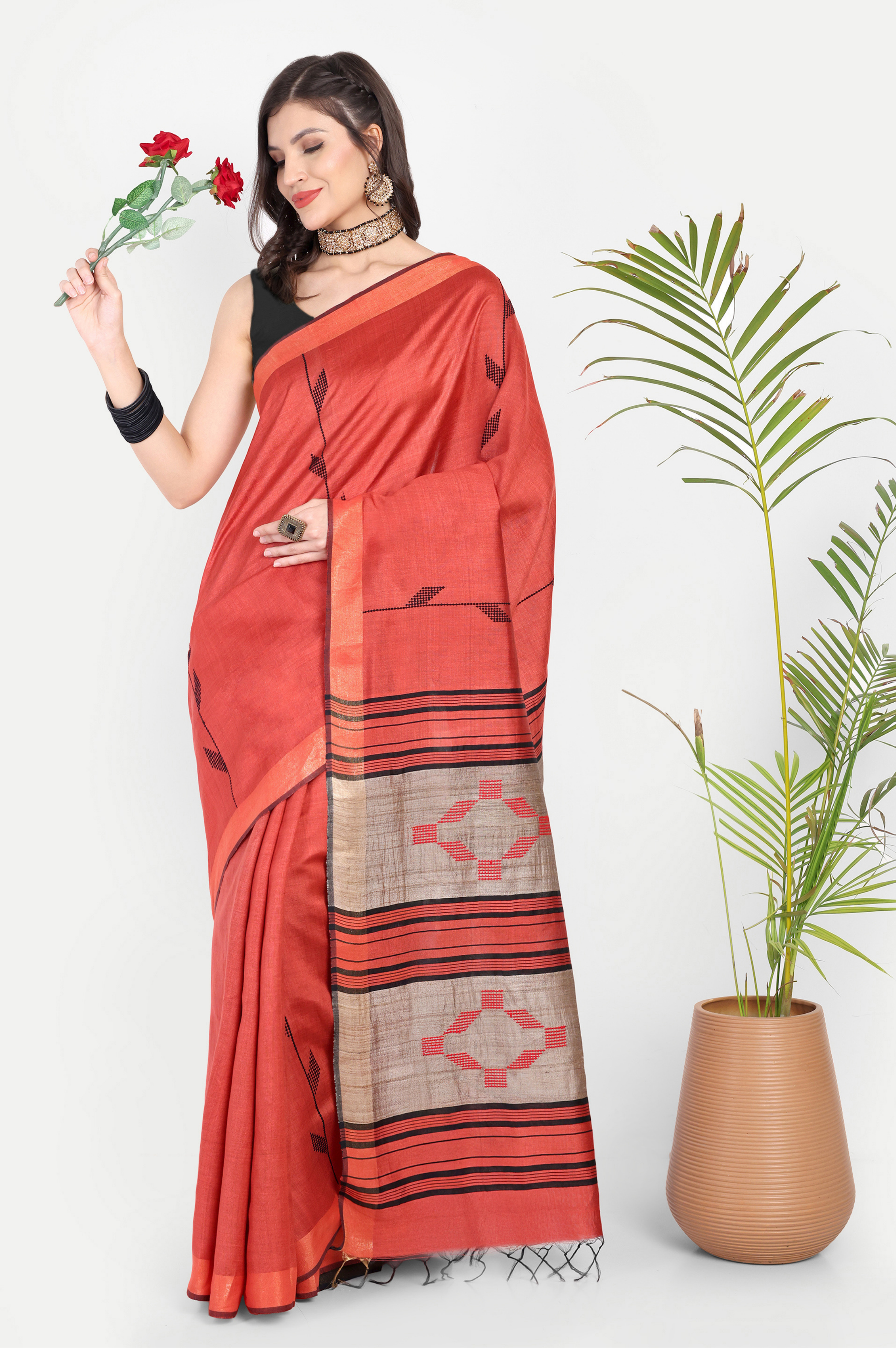 RUST RED ERI SILK SAREE