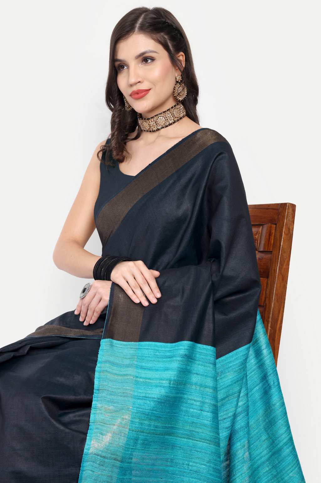 CHARCOAL BLUE SILK SAREE