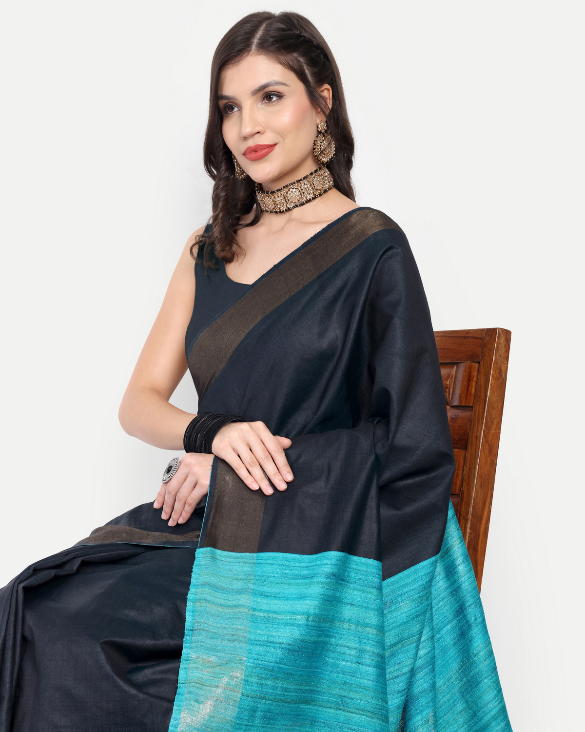 CHARCOAL BLUE SILK SAREE