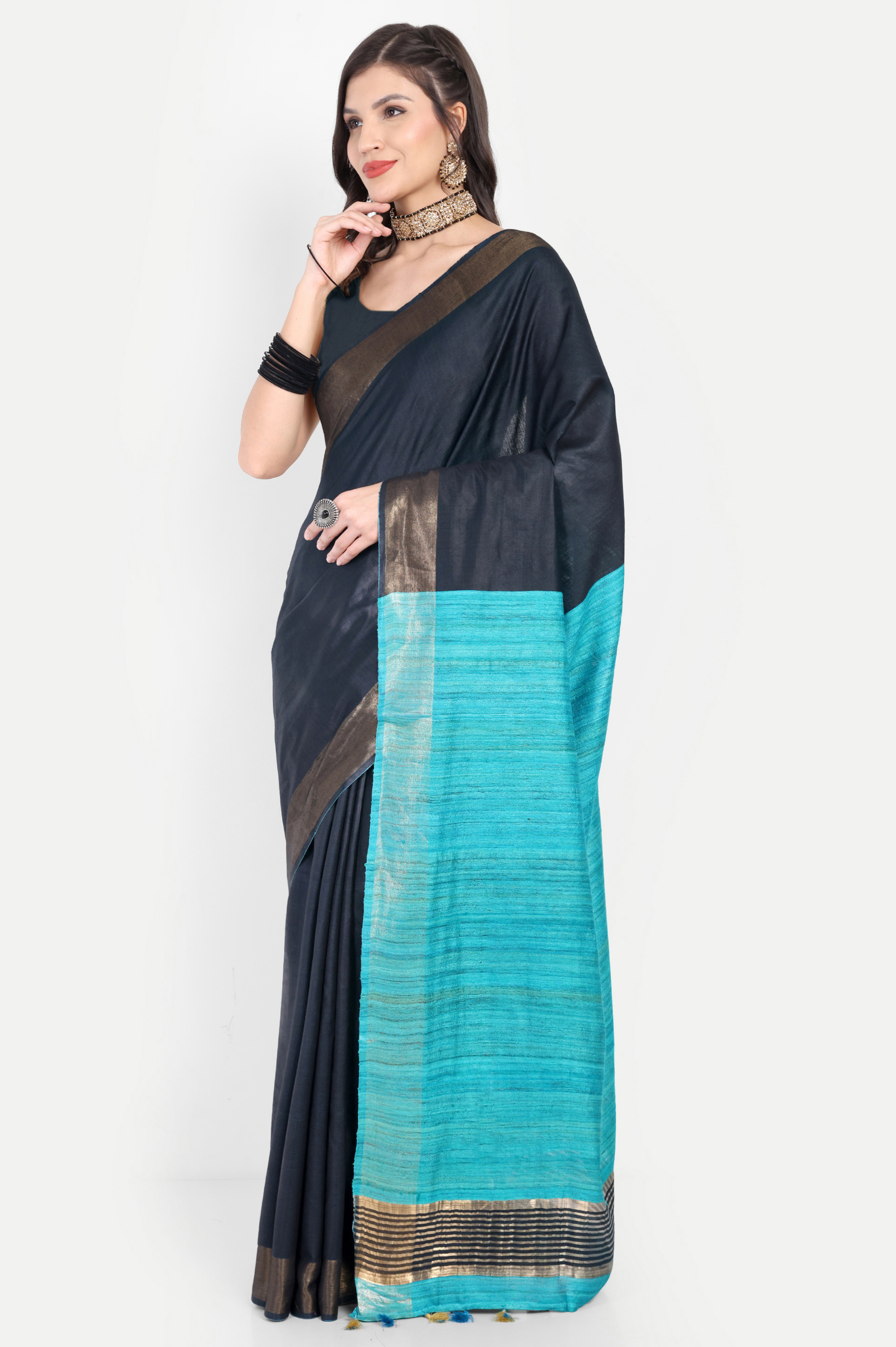 CHARCOAL BLUE SILK SAREE