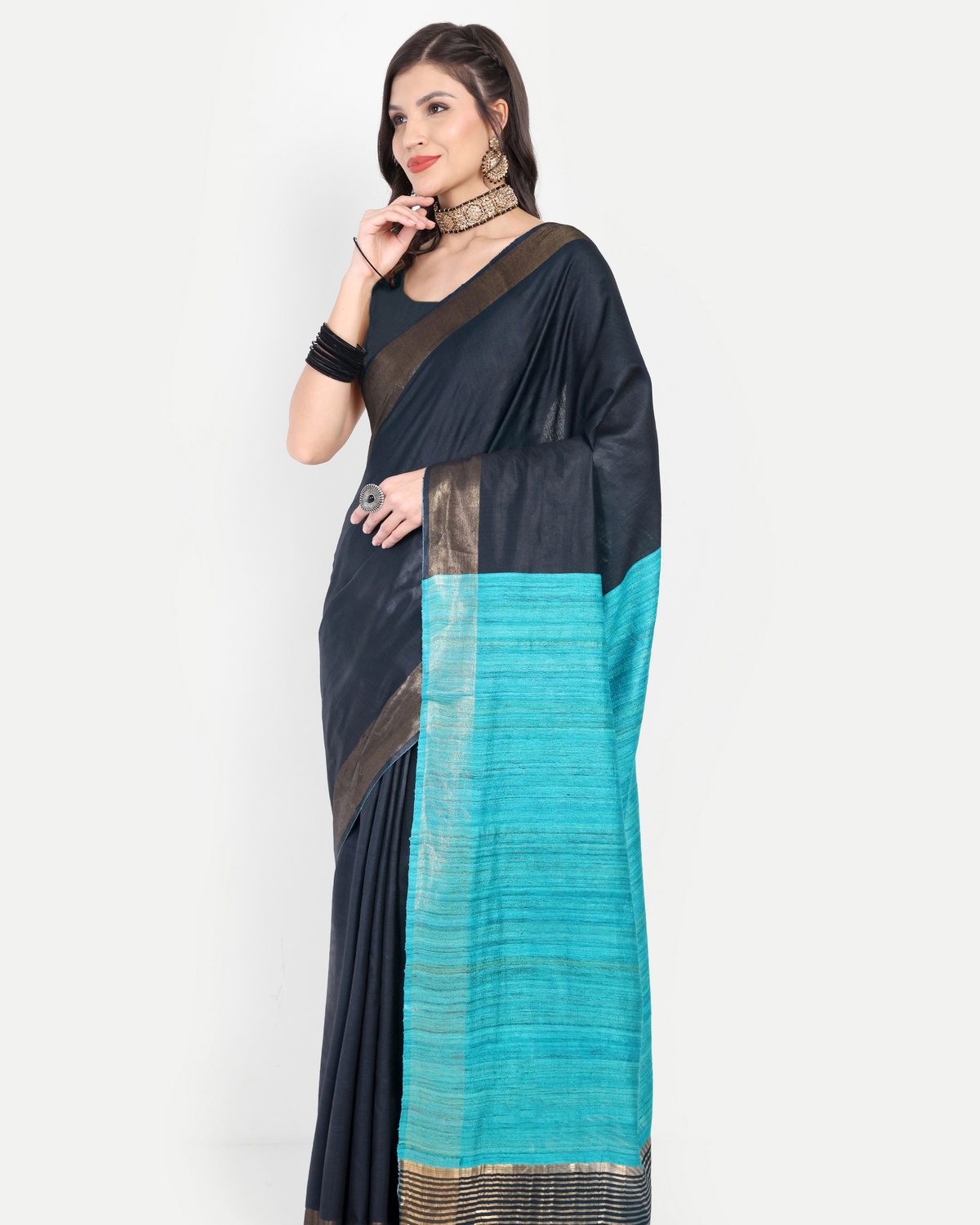 CHARCOAL BLUE SILK SAREE