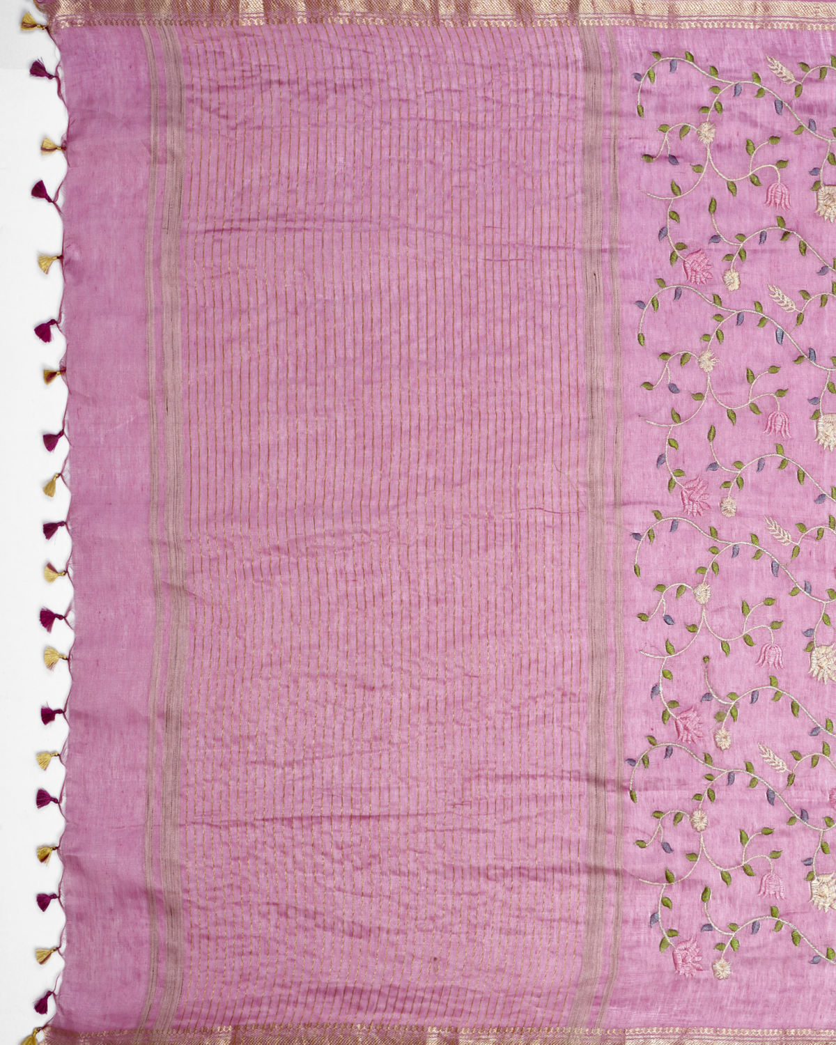 DUSTY PINK FLORAL LINEN SAREE