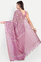 DUSTY PINK FLORAL LINEN SAREE