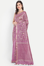 DUSTY PINK FLORAL LINEN SAREE