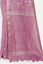 DUSTY PINK FLORAL LINEN SAREE