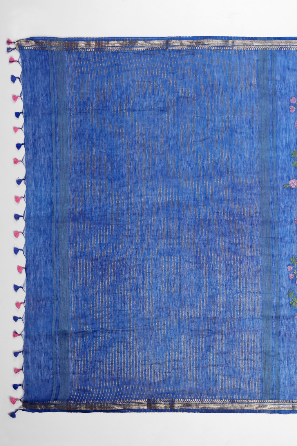 ROYAL BLUE FLORAL LINEN SAREE