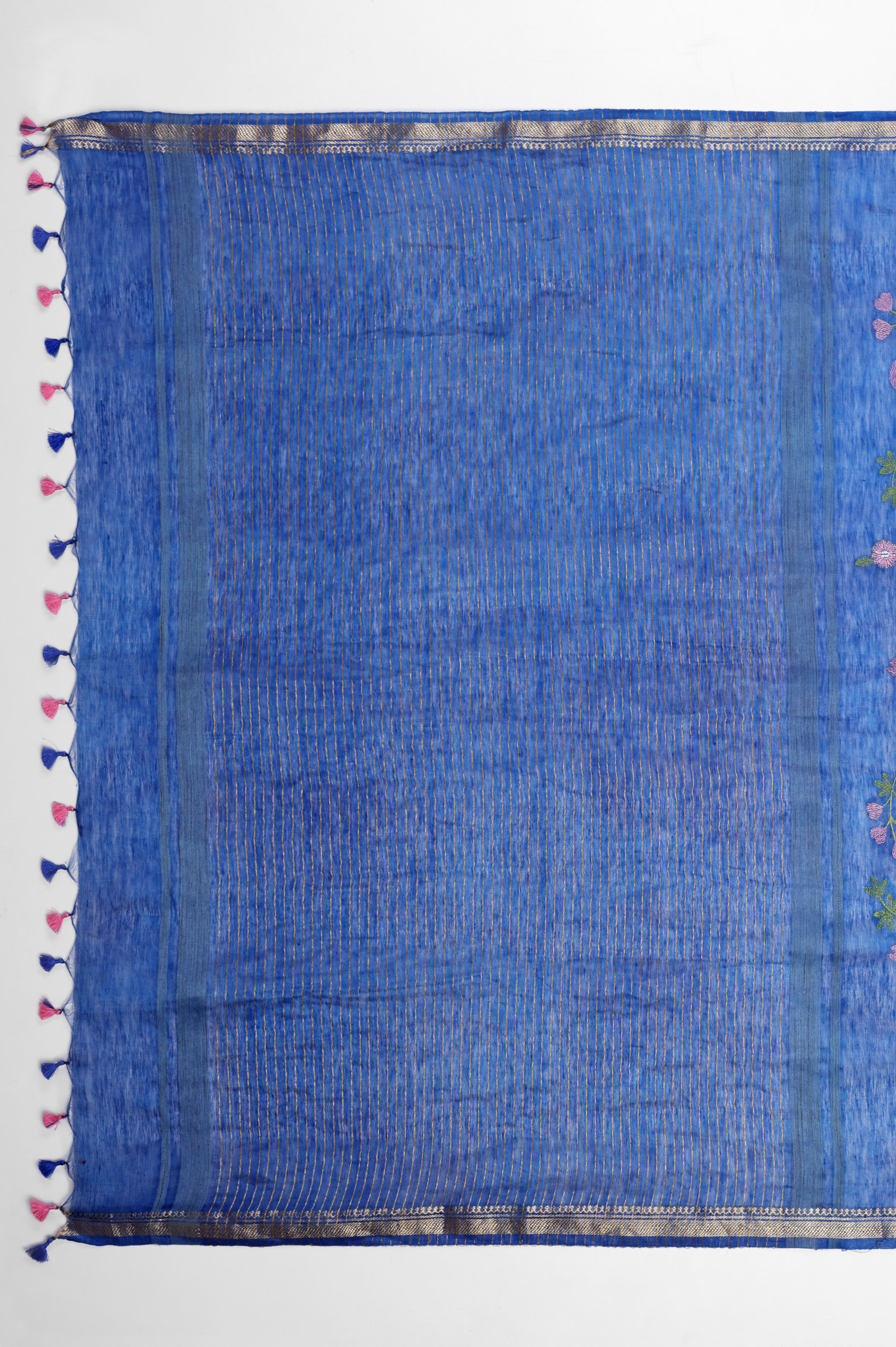 ROYAL BLUE FLORAL LINEN SAREE