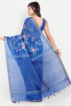 ROYAL BLUE FLORAL LINEN SAREE