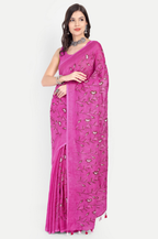 RANI PINK FLORAL LINEN SAREE