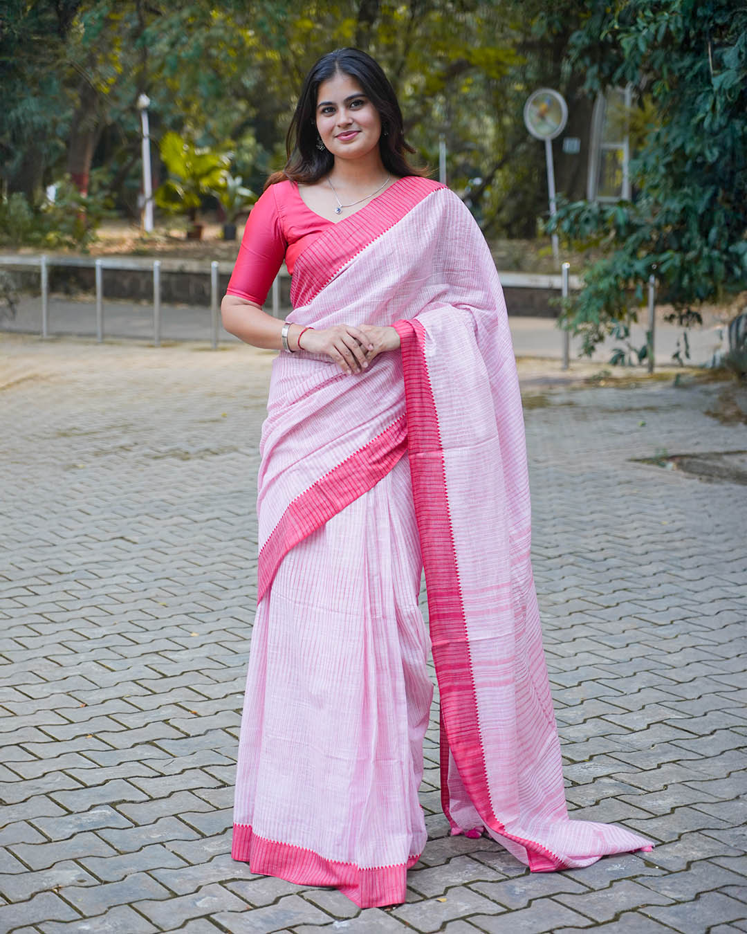 LIGHT PINK & DARK PINK COTTON SLUB SAREE