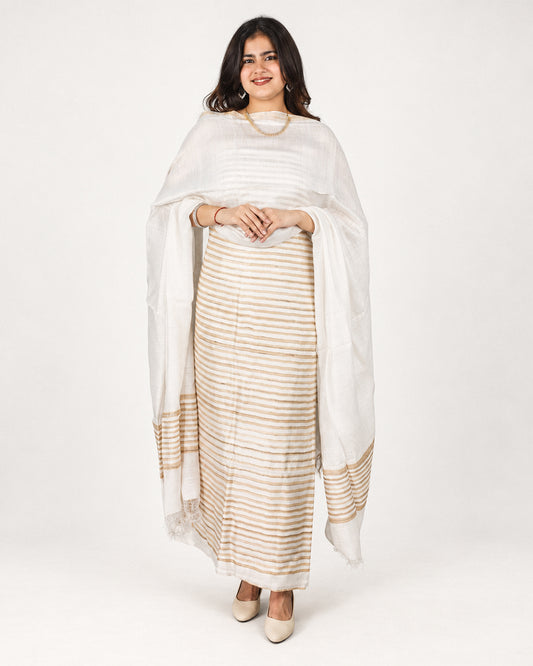 ERI OFF-WHITE STRIPED SILK THREE PIECE SUIT