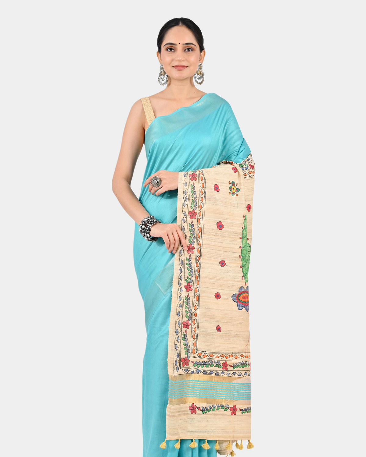 TURQUOISE ERI SILK SAREE