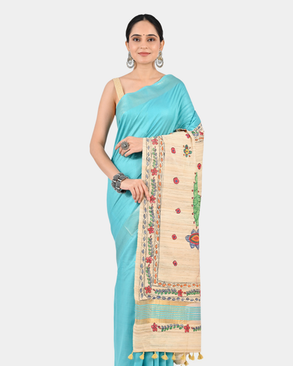 TURQUOISE ERI SILK SAREE