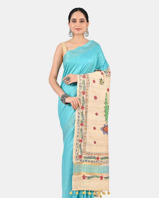TURQUOISE ERI SILK SAREE