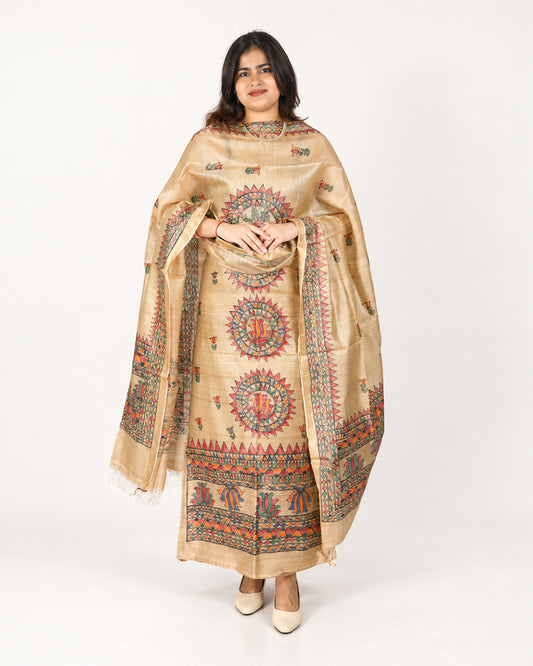 GHICHA SILK MADHUBANI PAINTED SUIT SET